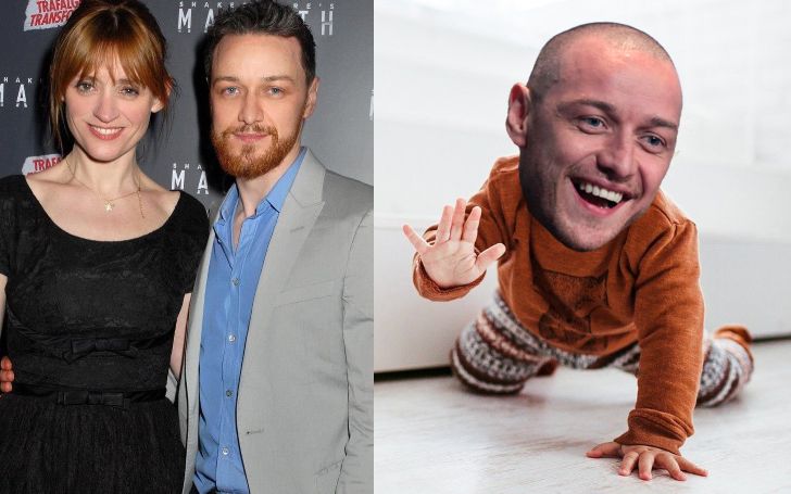 A collage of James McAvoy, Anne-Marie Duff, and their baby (unreal).