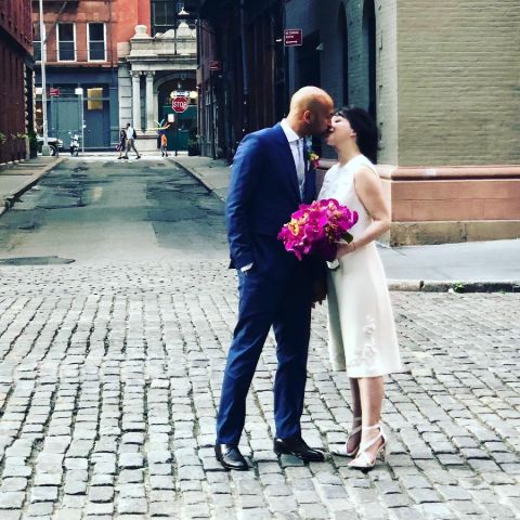 Keegan-Michael Key and Elisa Pugliese Wedding Day Kiss.