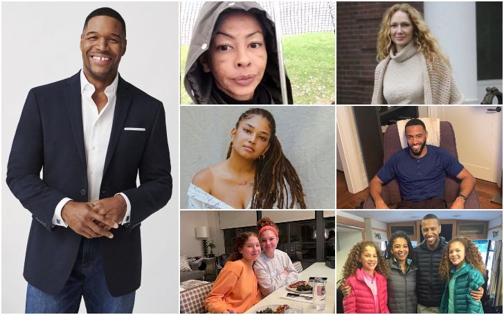 A collage of Michael Strahan's Wives and Kids.